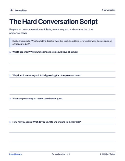 First page of The Hard Conversation Script; the PDF also includes a personal next-step sheet