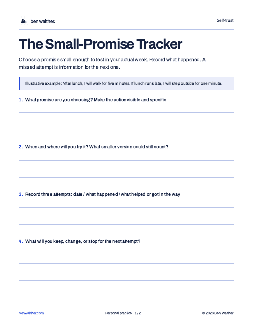 First page of The Small-Promise Tracker; the PDF also includes a personal next-step sheet